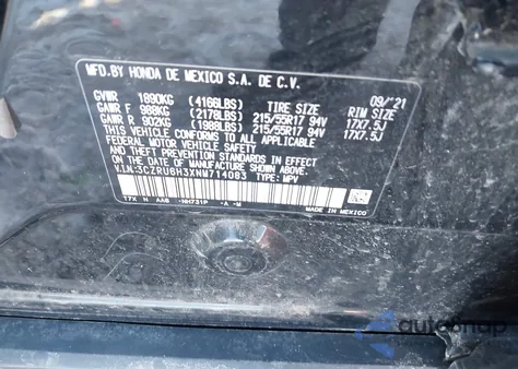 2022 Honda Hr-V Awd Lx из США, поврежденный, VIN 3CZRU6H3XNM714083